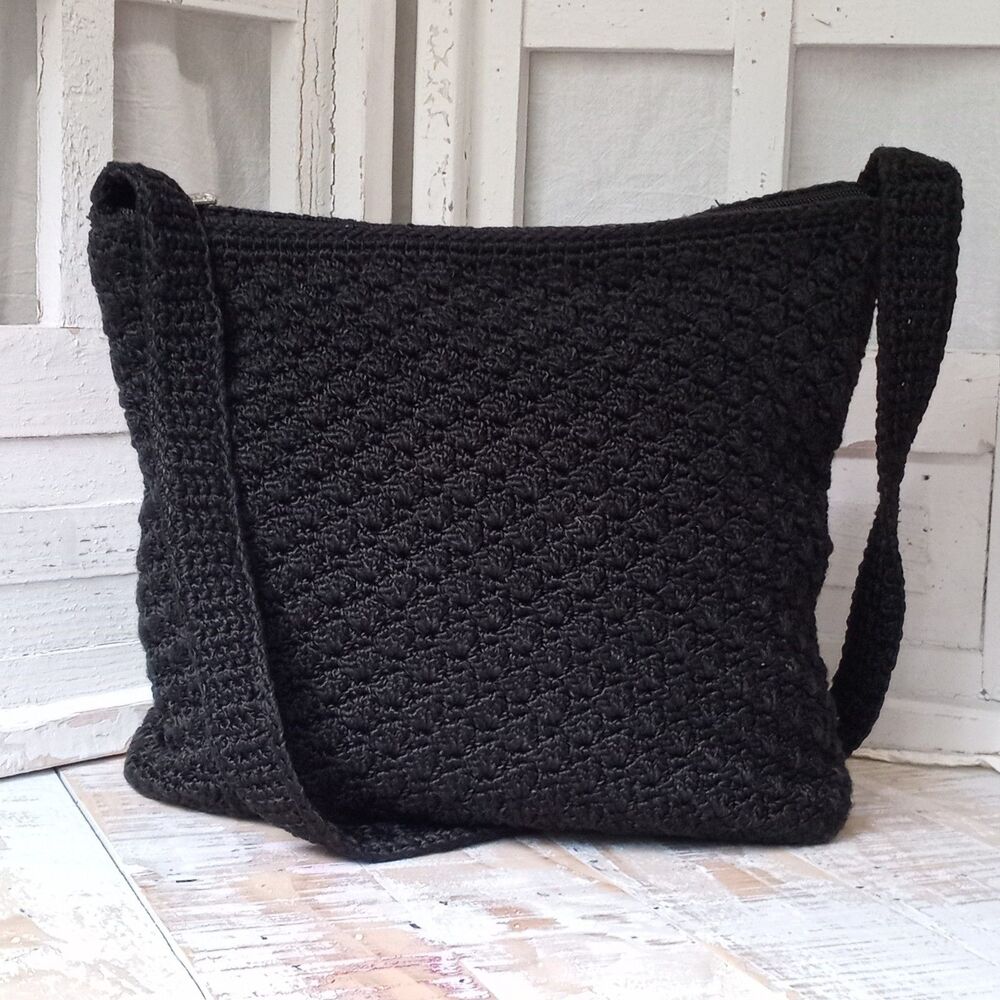 Y2K The Sak Black Crochet Shoulder Hobo Bag 2008 Boho Fairycore Grunge Hippie